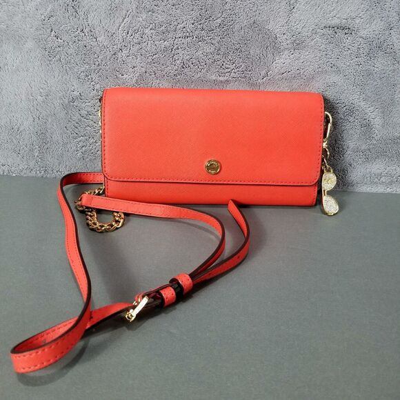 Michael Kors Leather Wallet on Chain Crossbody Bag Purse Red - Picture 1 of 13